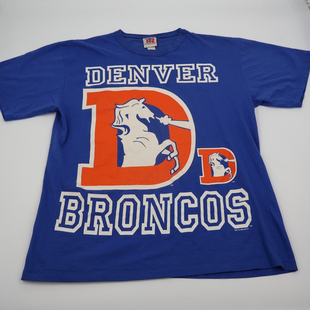 Team Rated Denver Broncos T-Shirt Mens XL Blue 1996 Vintage Single Stitch USA